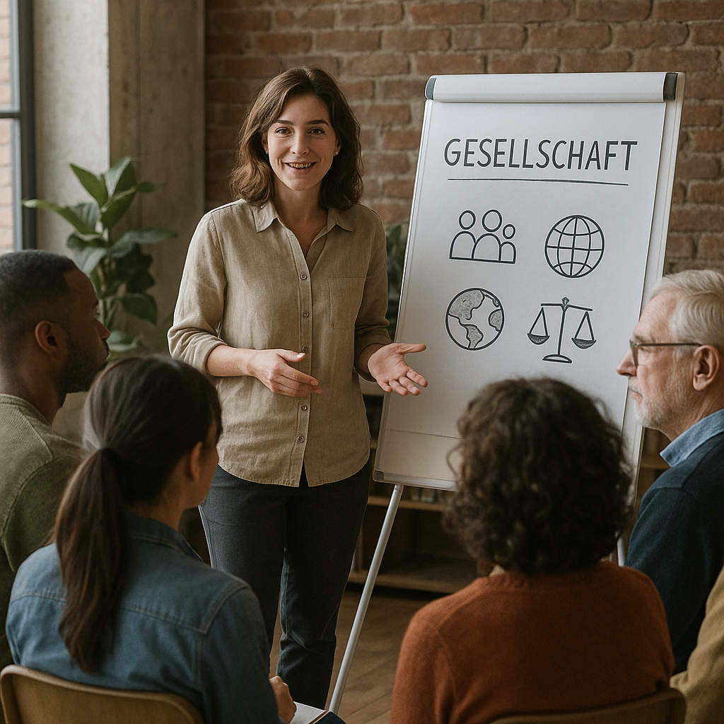 Workshop mit Flipchart zum Thema Gesellschaft